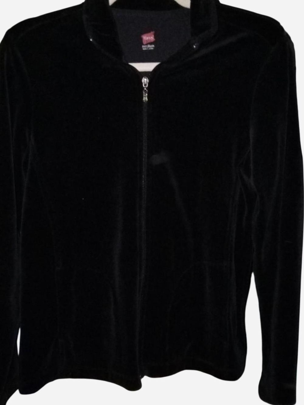 Hanes Black Velour Zip-Front Bomber Jacket